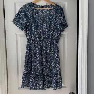 Floral Blue Button-Down Dress